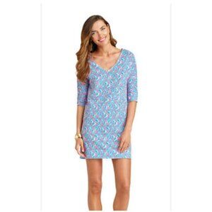 Lilly Pulitzer Eliza Dress Womens Small Pink Blue Shell Print Cotton Casual